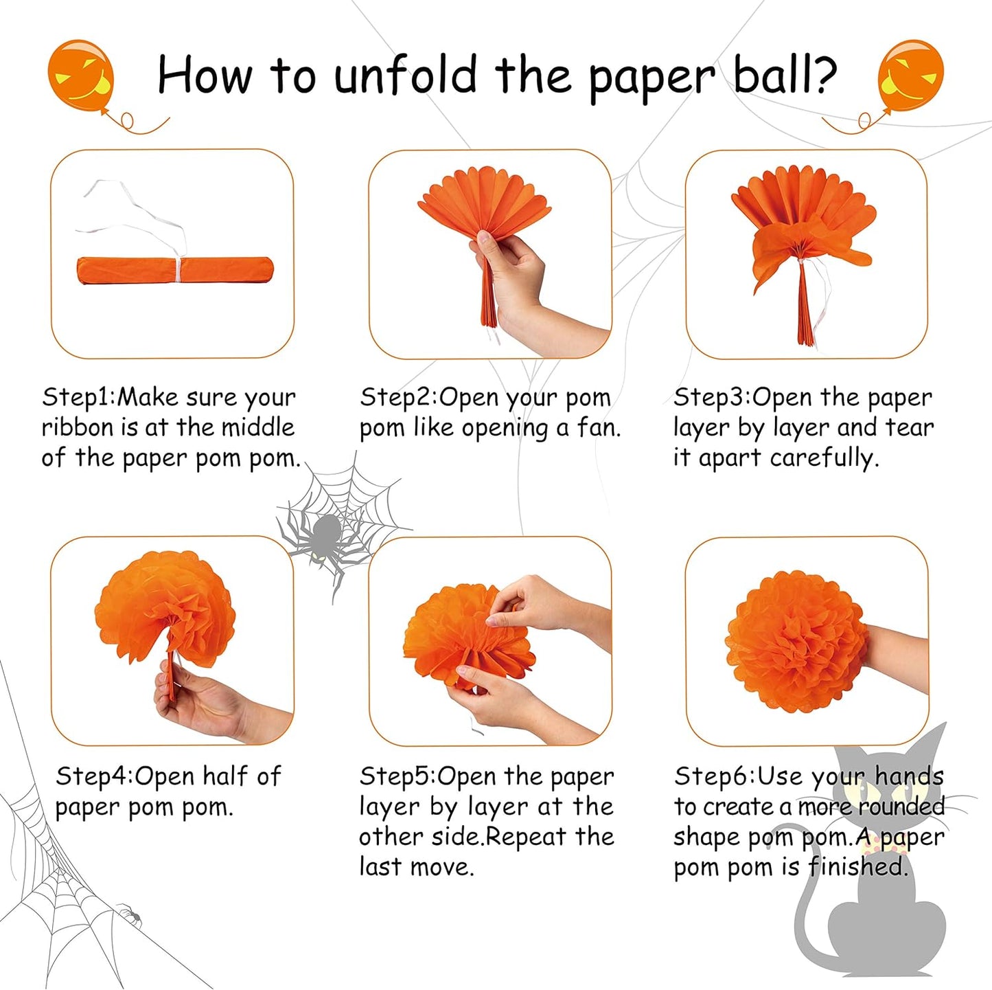 62PCS Halloween Party Decorations Set - Hallowmas Photo Booth Props Banner Balloons Pom Poms Hanging Swirls Spider Pumpkin Ornaments Supplies