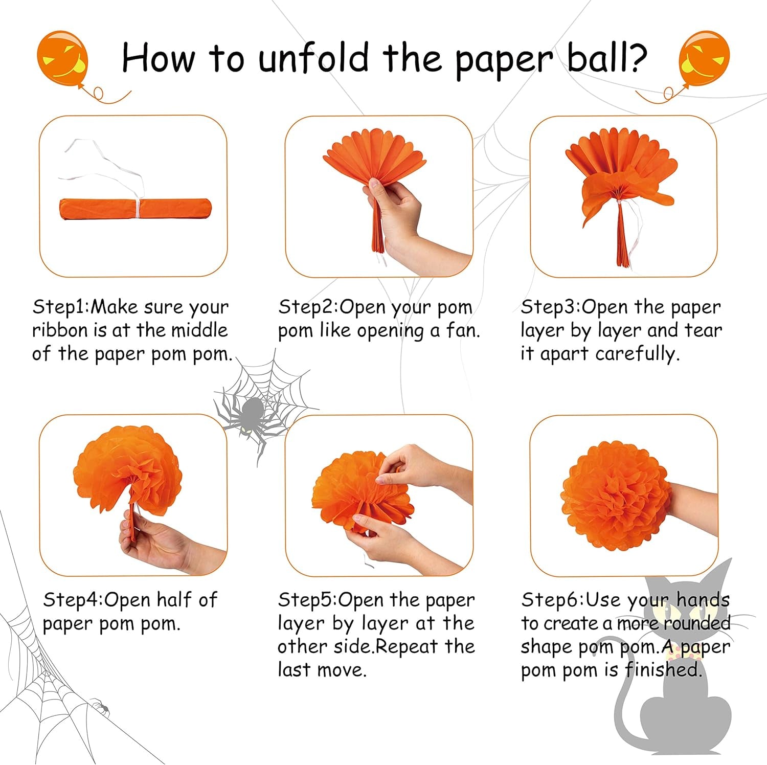 62PCS Halloween Party Decorations Set - Hallowmas Photo Booth Props Banner Balloons Pom Poms Hanging Swirls Spider Pumpkin Ornaments Supplies