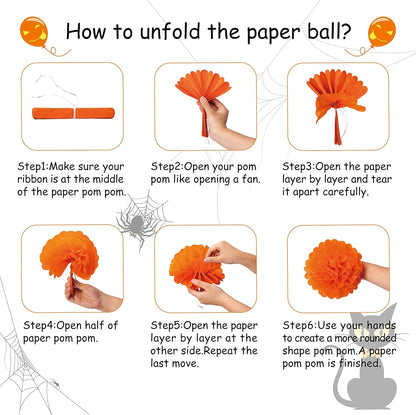 62PCS Halloween Party Decorations Set - Hallowmas Photo Booth Props Banner Balloons Pom Poms Hanging Swirls Spider Pumpkin Ornaments Supplies