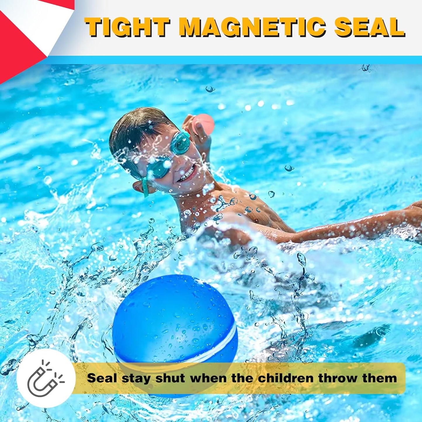 16 Pcs Reusable Water Balloons for Kids, Quick Fill Toddler Summer Toys, Bulk Refillable Magnetic Swimming Pool Outdoor Self-Sealing Bombs