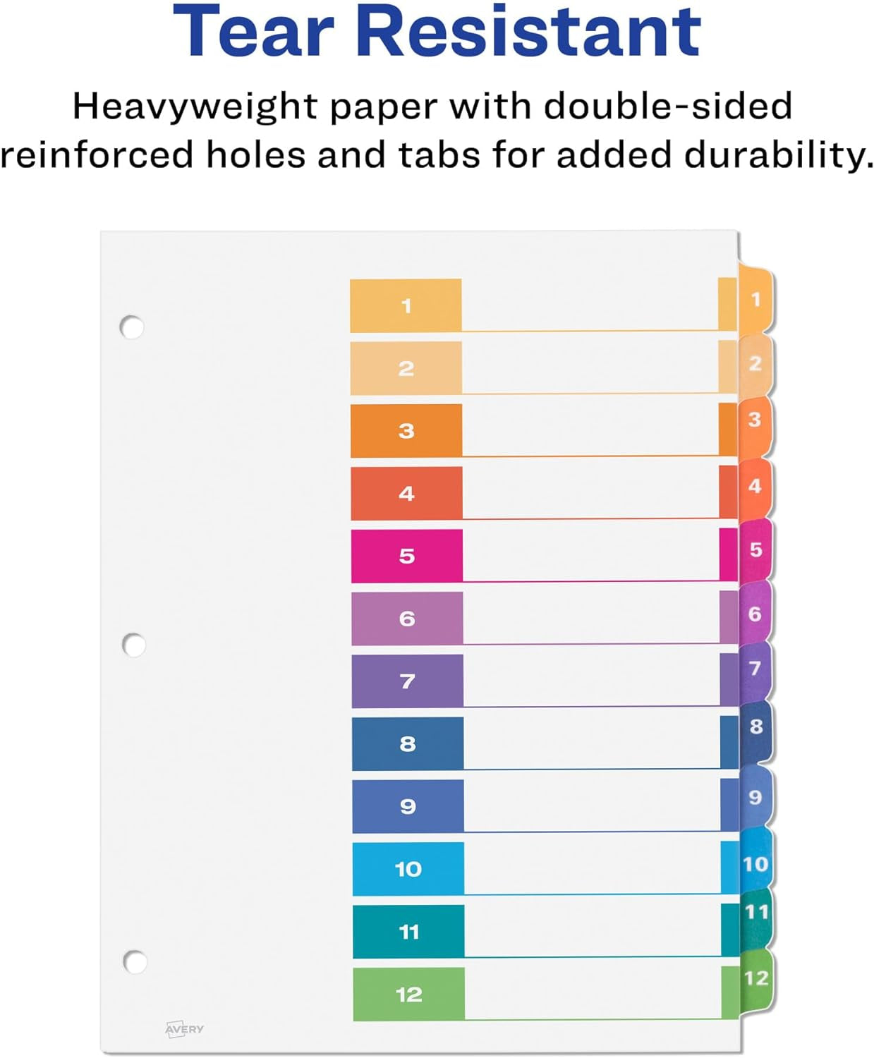 12 Tab Dividers for 3 Ring Binders, Customizable Table of Contents, Multicolor Tabs, 6 Sets (11196)