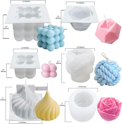 6Pcs Silicone Candle Molds Set for Candle Making, Yarn Ball Bubble Candle Mold, 3D Rose Silicone Mold, Cake Mold for Baking Desser, Silicone Mold for Soy Wax, Soap, DIY Scented Candle