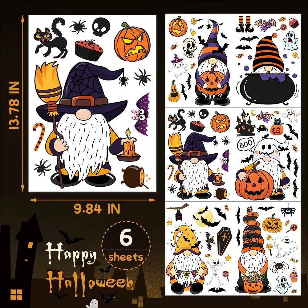 Halloween Window Clings Decals,Halloween Window Glass Decorations with Cute Gnome for Party Supplies(Gnome)