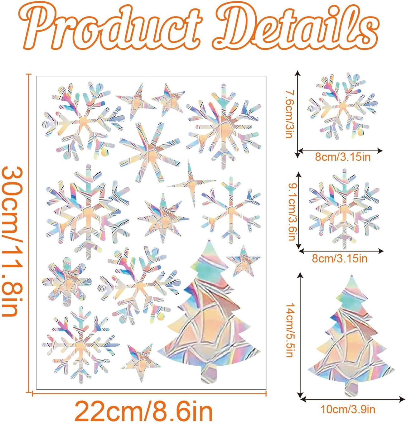 28 Pieces Snowflake Window Clings - Sun Catcher Stickers Window Decals for Glass Windows to Prevent Bird Strikes Collisions Non Adhesive Prismatic Vinyl Rainbow Christmas Window Stickers