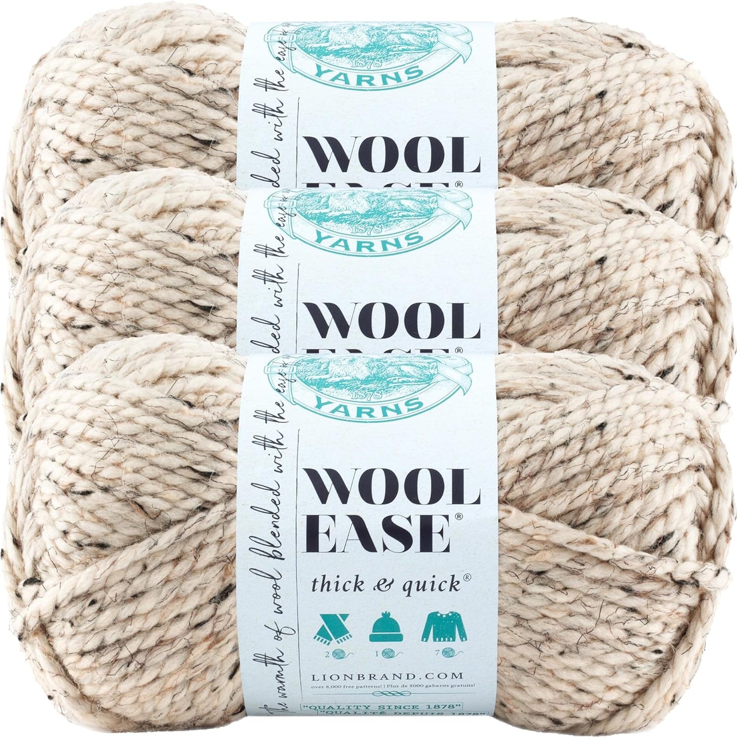 Wool-Ease Thick & Quick Yarn, Soft and Bulky Yarn for Knitting, Crocheting, and Crafting, 1 Skein, Fossil