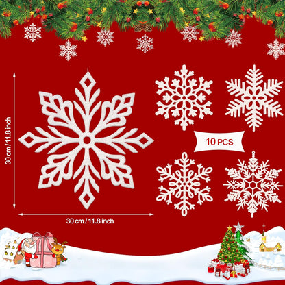 10 Pieces Large Snowflakes Ornaments 12'' Glittered Snowflakes Decorations Christmas Hanging Snowflake Decorations for Winter Christmas Tree Decorations Craft Snowflakes (White)