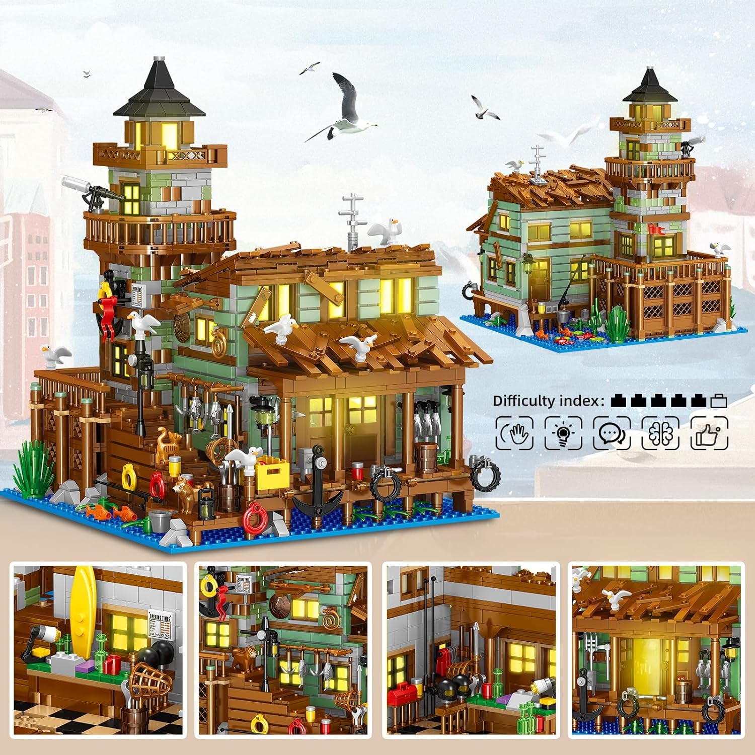 Harbour Hotel Mini Bricks Building Kit, Ideas Creative Architecture Building Toys Birthday Gift for Adult Boys Girls -2142 Pieces