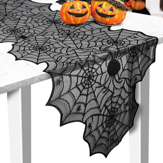 Halloween Table Runner, Black Lace Spider Web Table Runners for Halloween Table Decor, Creepy Table Cloth for Halloween Party Dinner Table Decoration 18 X 72Inch