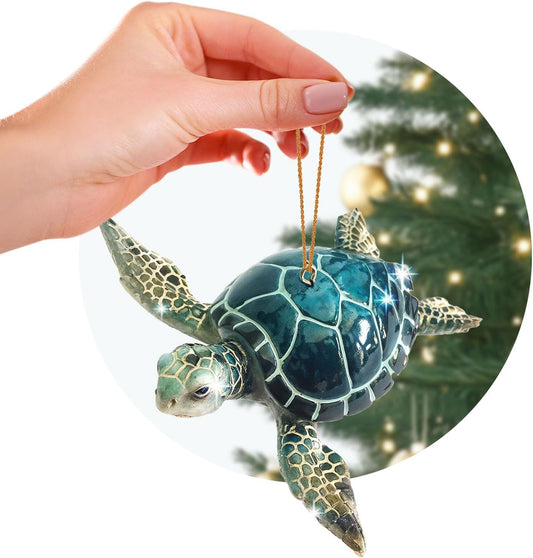 Sea Turtle Christmas Ornament Hand Painted Turtle Ornaments for Christmas Tree Beach Christmas Decorations, Sea Turtle Ornaments for Tree, Coastal Christmas Ornaments 2024, Sea Turtle Gifts by