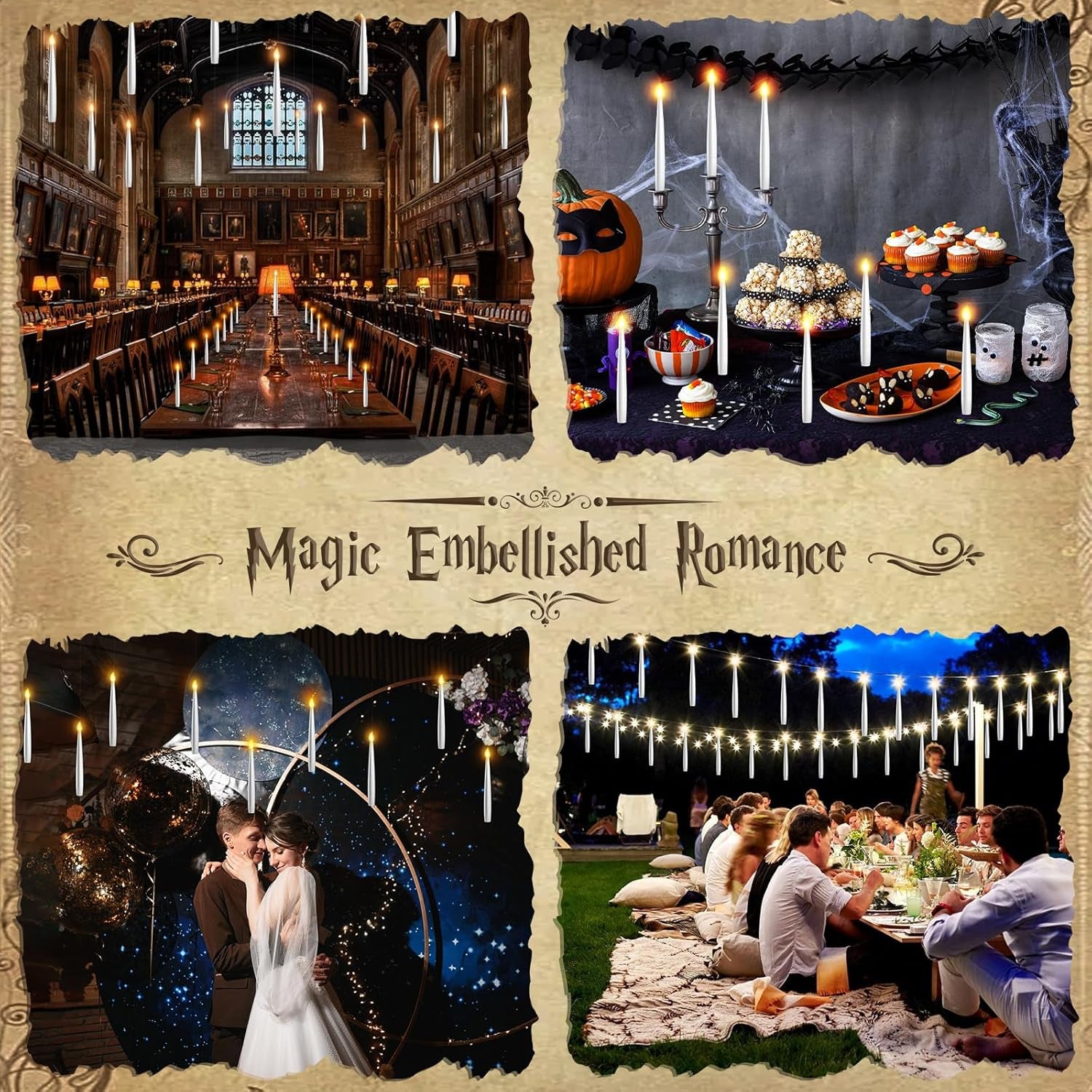 Floating Candles with Wand - 12 Pack Halloween Decorations Magic Flameless Candles Flickering Warm Light LED Hanging Candle Remote, Battery Operated Candles for Christmas Outdoor Indoor Party Decor