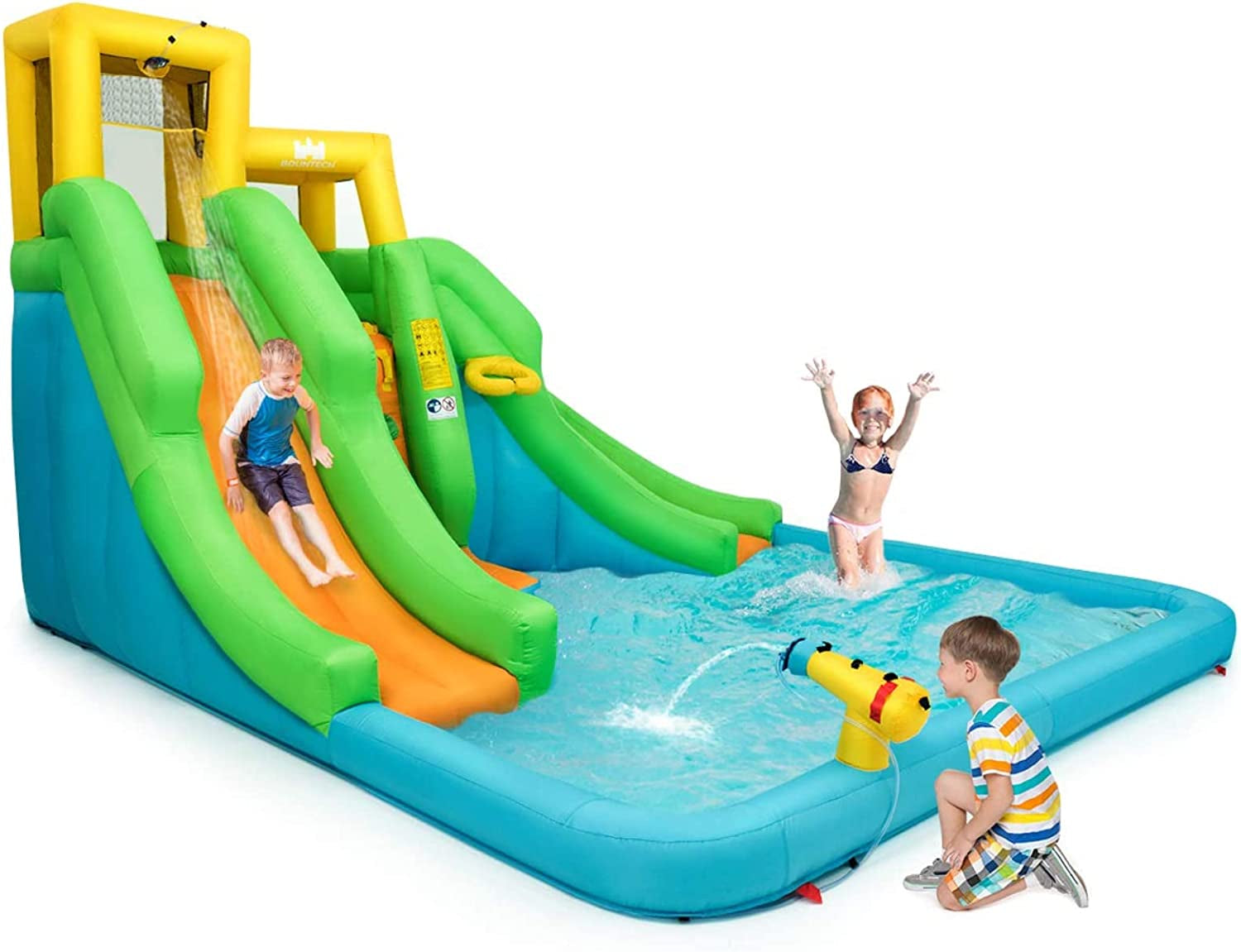 Inflatable Water Slide, 6 in 1 Kids Waterslide Park for Outdoor W/Blower, Dual Slides for Racing Fun, Splash Pool, Blow up Water Slides Inflatables for Kids and Adults Backyard Party Gifts