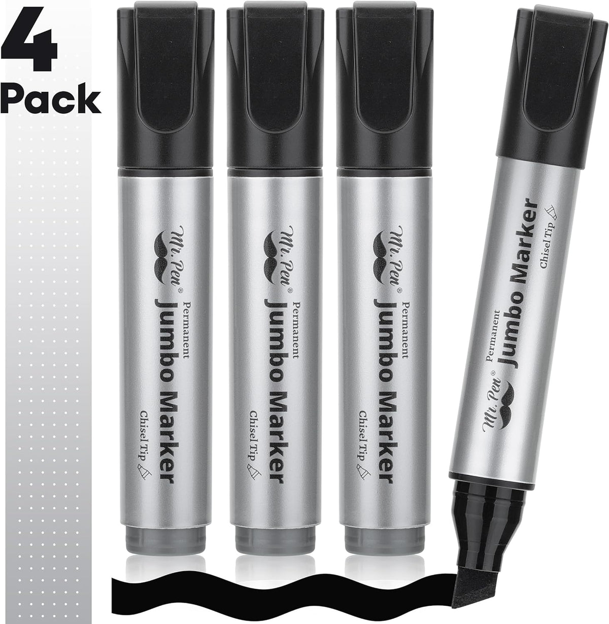 - Jumbo Permanent Markers, 4 Pack, Chisel Tip, Black Markers Permanent, Permanent Markers Black Markers, Thick Permanent Marker, Thick Markers, Jumbo Markers, Large Markers, Wide Tip Markers