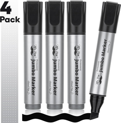 - Jumbo Permanent Markers, 4 Pack, Chisel Tip, Black Markers Permanent, Permanent Markers Black Markers, Thick Permanent Marker, Thick Markers, Jumbo Markers, Large Markers, Wide Tip Markers