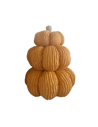 Set of 3 Knitted Pumpkin, 100% Handmade in USA, Autumn Decor, Halloween Season, Thanksgiving (Mustard)