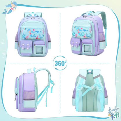 3PCS School Backpack for Girls, Kids Backpack for Girls with Lunch Box Pencil Case, Cute Kawaii Rainbow Backpack for Girls, Schoolbag Bookbag for Kindergarten Elementary Middle High School