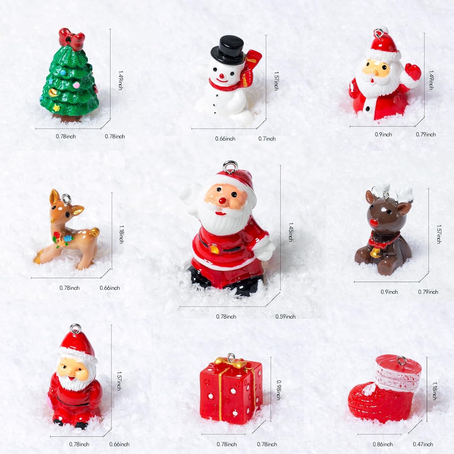 30PCS 3D Mini Christmas Ornaments, Tiny Resin Christmas Ornament for Small Tree, Well-Crafted Small Miniature Christmas Tree Ornaments with Gold Hanger String