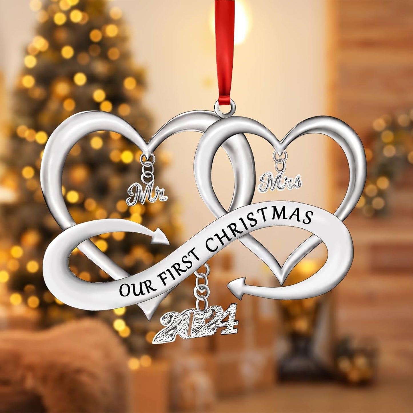 Happy for Wife Girlfriend Her Women, Metal Heart as Mr Mrs Ornaments, Newlywed Keepsakes Gift Birthday Valentines Day Decoration