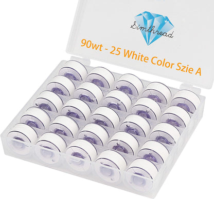 25Pcs 15White+10Black Prewound Bobbin Thread Size a Class 15 (SA156) 60WT with Clear Storage Plastic Case Box 70D/2 for Brother Embroidery Thread Sewing Thread Machine DIY