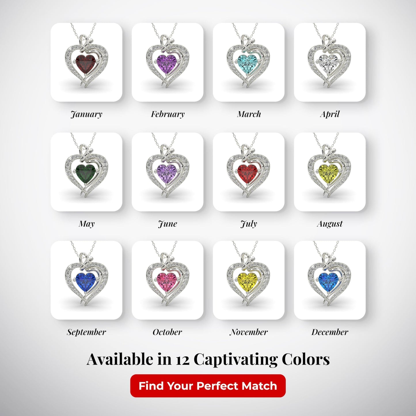 925 Sterling Silver Heart Necklace   Birthstone Elegant Pendant for Women