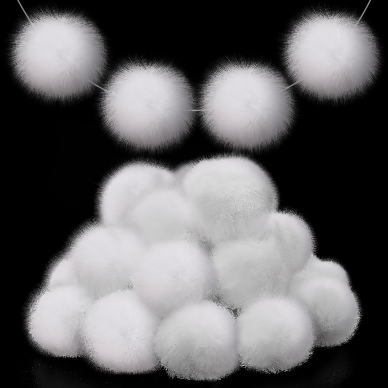 30 Pcs Yarn Pom Pomfluffy Balls, Soft Faux Rabbit Fur Pompoms, Reusable Plush Puff Balls for DIY Crafts Gifts Costume Party Decorations (2In White)