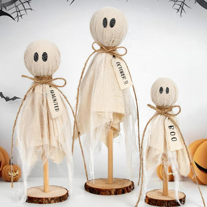 Halloween Decorations Indoor - Primitive Halloween Ghosts on Wooden Stand for Table Centerpieces, Shelves, and Mantels - Spooky Halloween Decor