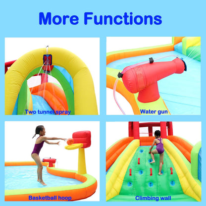 Inflatable Water Slide Adventure Park Game Center with Arched Gun Spray, Air Blower