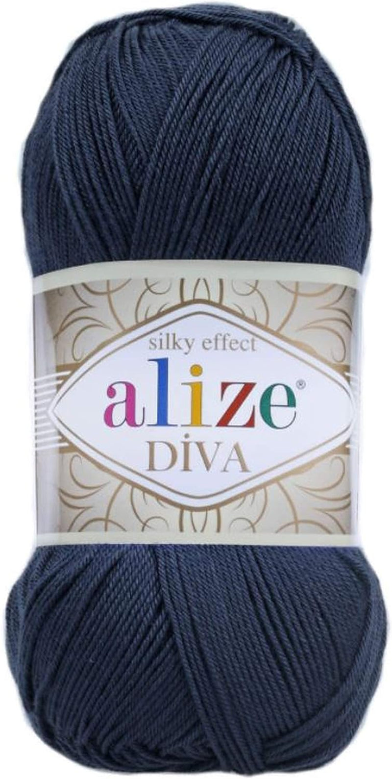 Diva Silk Effect 100% Microfiber Acrylic Yarn 1 Ball Skeins 100Gr 383Yds Color (361 - Navy)