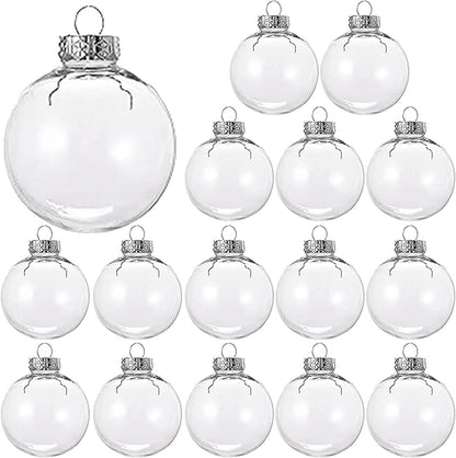 15 Pcs DIY Clear Fillable Christmas Ornaments, 2.36Inch Transparent Shatterproof Plastic Christmas Decorative Balls for Christmas, Halloween, Birthday, Wedding Decor, DIY Crafts Decorations (60 Mm)