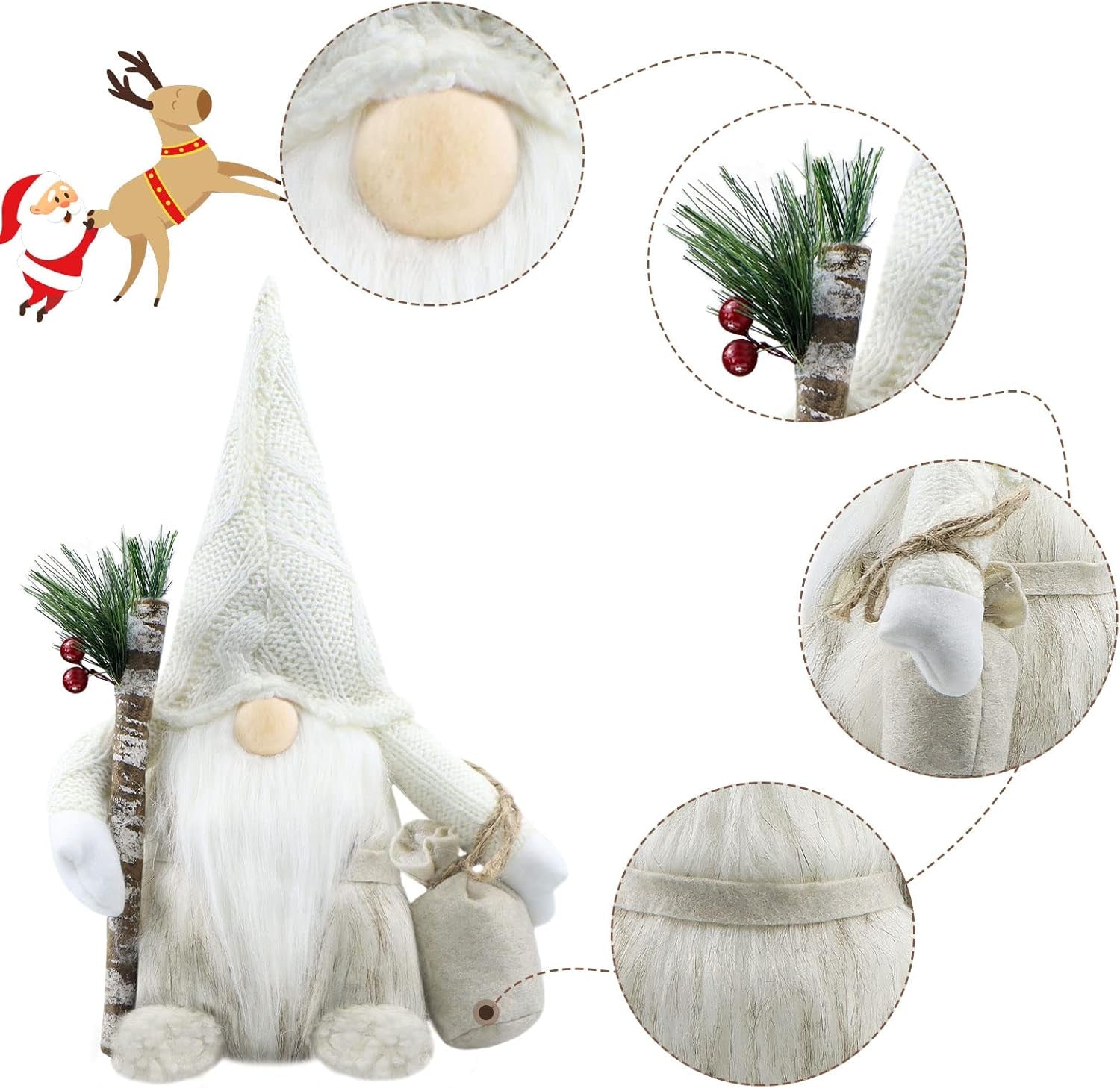 Christmas Gnomes Plush Decorations Gift Handmade Scandinavian Tomte Stuffed Santa with Branch and Bag Xmas Decor for Home Kitchen Farmhouse Tiered Tray - Blue