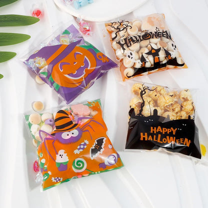 Halloween Treat Bags, 100PCS Self-Sealing Halloween Candy Bags, Halloween Trick or Treat Bags Halloween Cellophane Treat Bags Bulk Halloween Decorations Halloween Goodie Bags Snack Bags for Candy