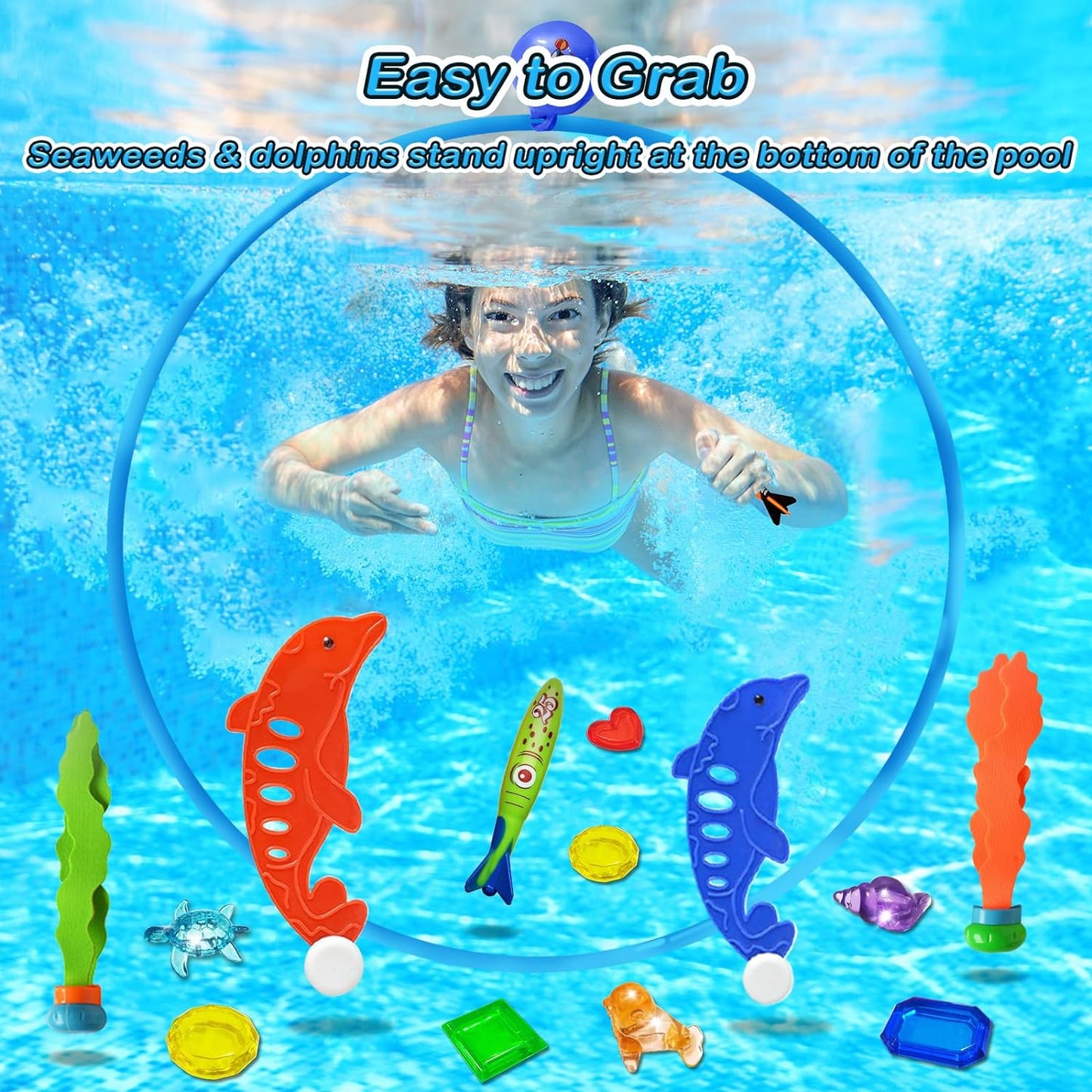 Pool Rings Diving Toys - 26PCS Swimming Thru Pool Diving Game Toys with Dive Rings Underwater Treasures Torpedo Bandits Fish Toys Etc Fun Water Swim Toys for Boys Girls Kids Teens Adults