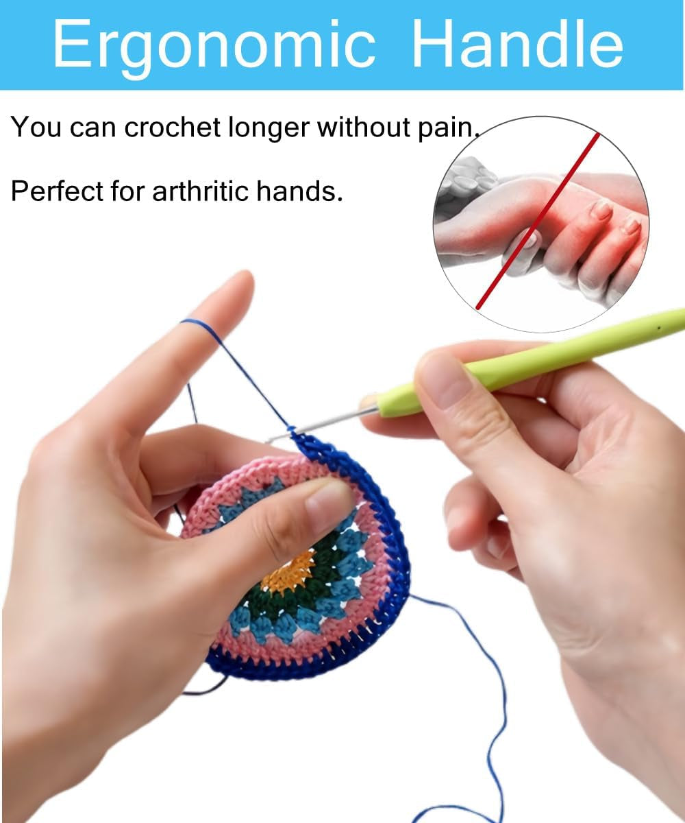 Crochet Hook Set,14 Sizes Crochet Hooks for Arthritic Hands,Crochet Hooks Ergonomic Soft Grip with Case,Crochet Needles(Size B-Size N)