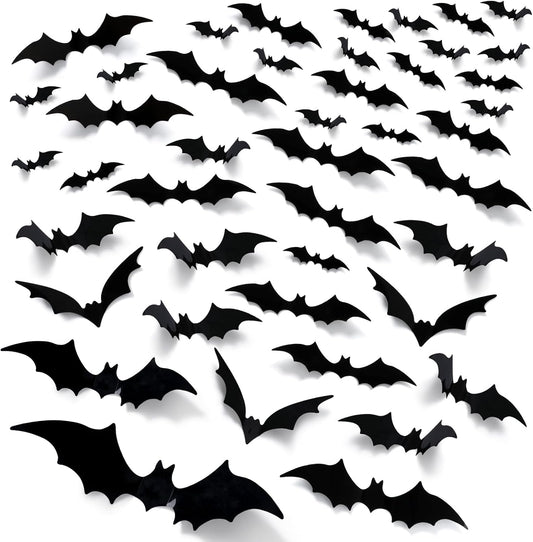 Bats Wall Decor, 170Pcs 3D Bat Halloween Decorations, Windows Stickers 6 Different Sizes PVC Black Bat Sticker for DIY Home Decor, Indoor Hallowmas Party Supplies