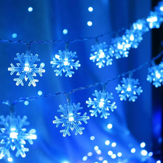 Christmas Lights, 20 Ft 40 LED Blue Snowflake String Lights Battery Operated Fairy Lights Hanging Lights for Bedroom Patio Room Party Home Xmas Decor Indoor Outdoor Christmas Tree Decoration