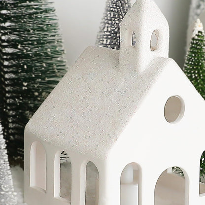 Christmas Decorations - Christmas Decorations Indoor - Christmas Village Sets of 5 Lighted Ceramic Houses with Remote Control & 9 Trees - White Xmas Holiday Farmhouse Rustic Decor for Home Table Room