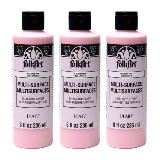 Acrylic Paint Multi-Surface Satin, 8oz., Baby Pink, Pack of 3