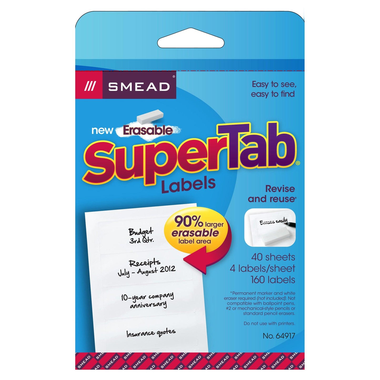 Erasable SuperTab® File Folder Labels, White, 160 Labels - Loomini