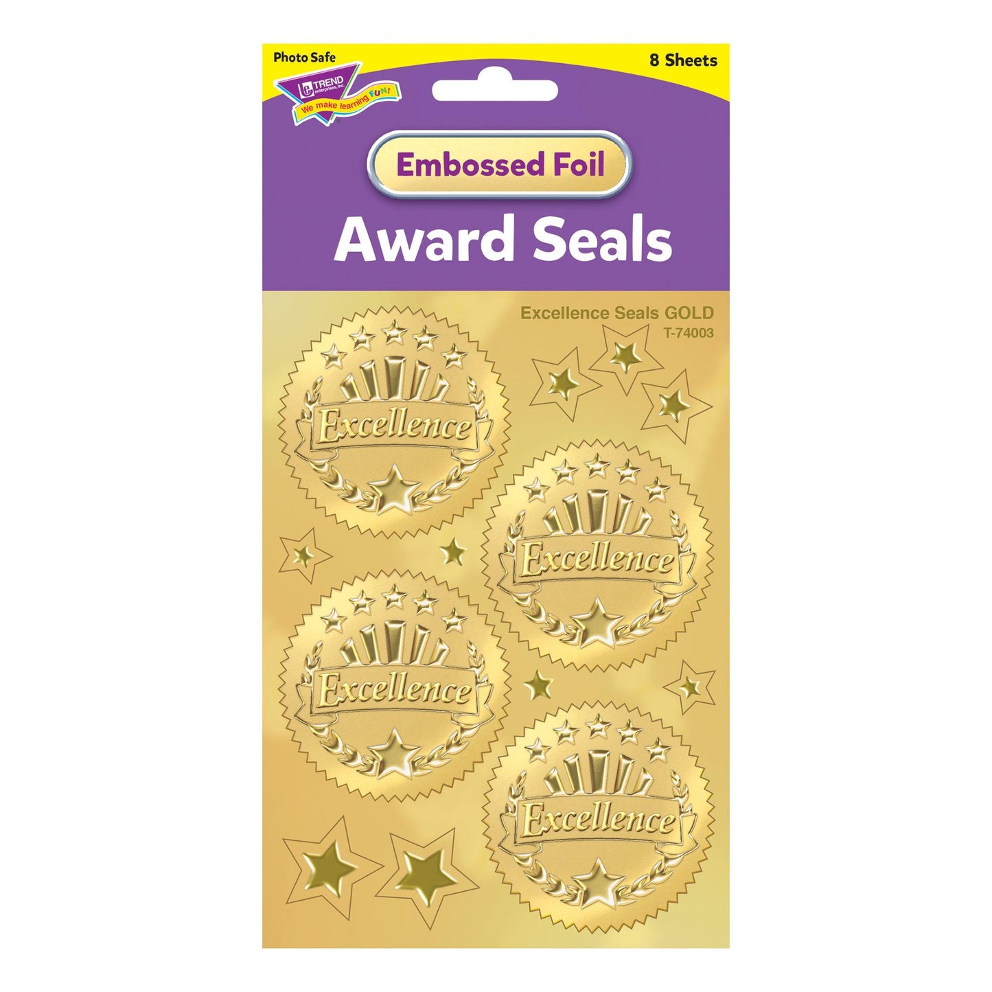 Excellence (Gold) Award Seals Stickers, 32 Per Pack, 6 Packs - Loomini