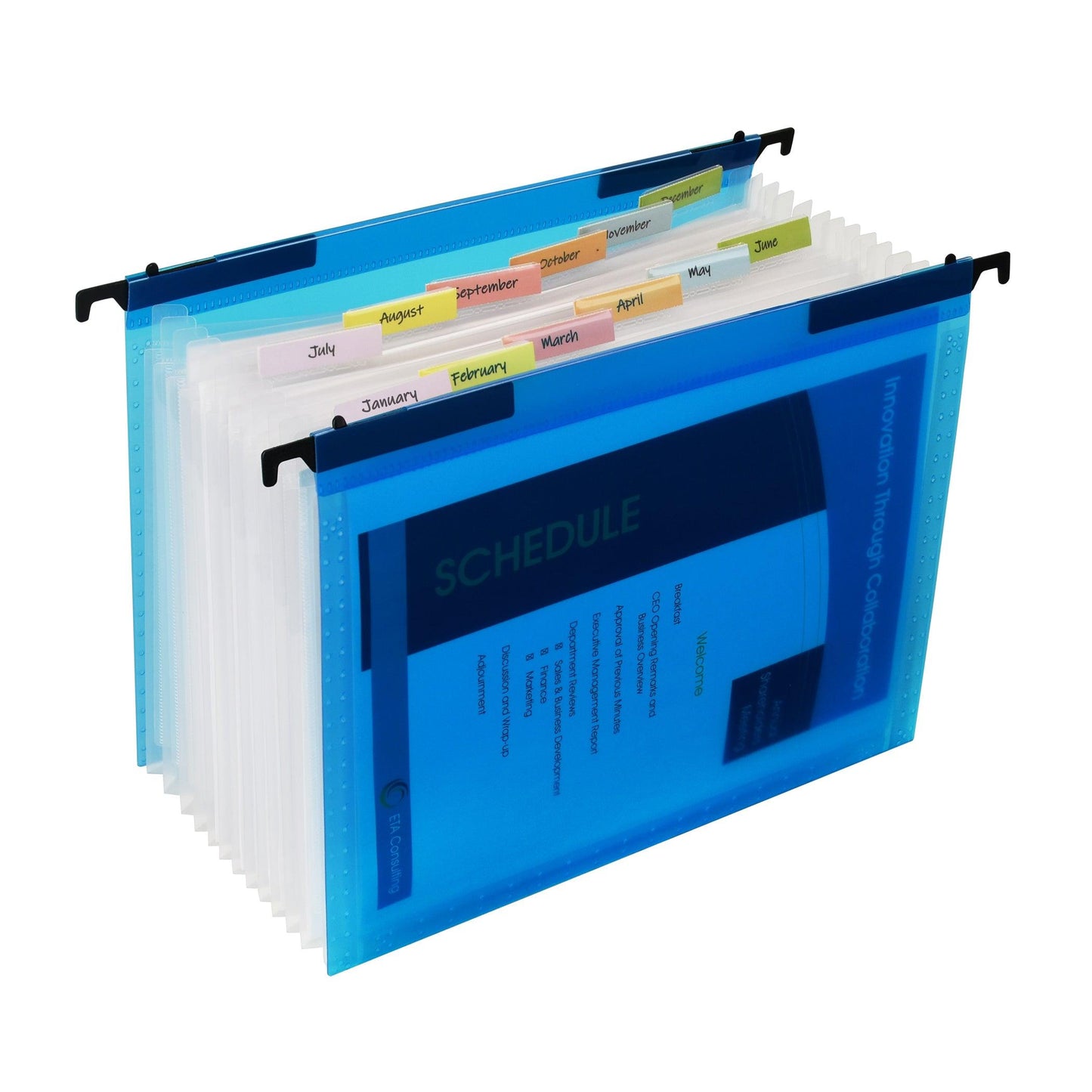 Expanding File Folder, 13-Pocket, Hanging Tabs, Bright Blue, Pack of 3 - Loomini