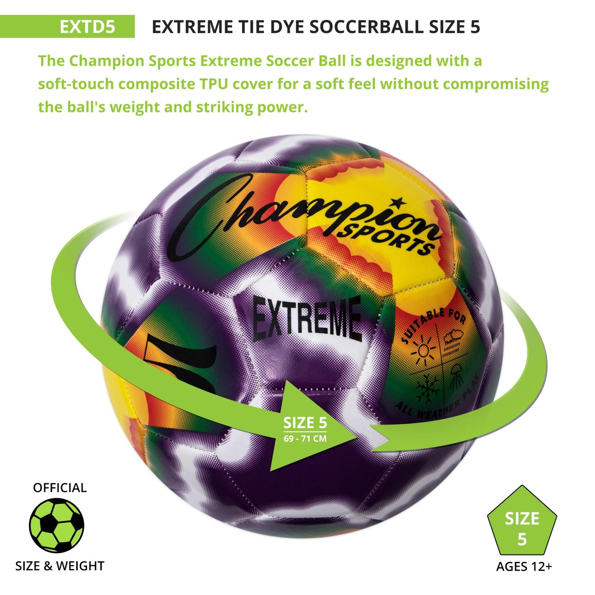 Extreme Tiedye Soccerball, Size 5 - Loomini