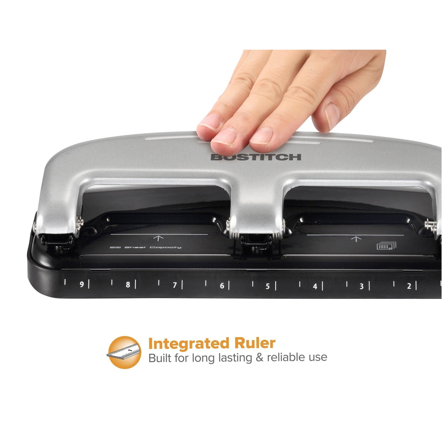 EZ Squeeze™ 3-Hole Punch, 20 Sheets, Silver/Black - Loomini