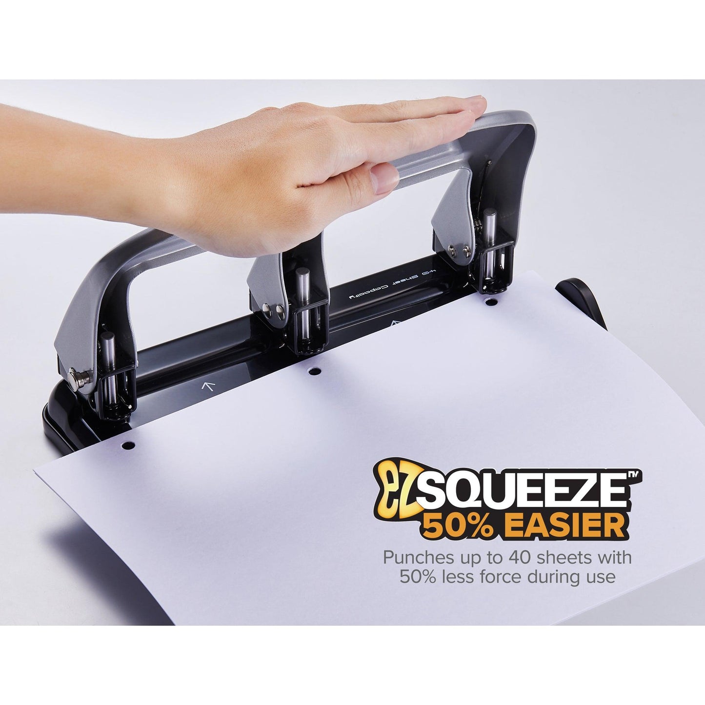 EZ Squeeze™ 3-Hole Punch, 40 Sheets, Silver - Loomini