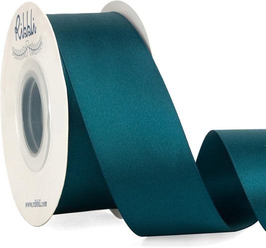 Double Faced Teal Ribbon,1-1/2” X Continuous 25 Yards,Use for Bows Bouquet,Gift Wrapping,Floral Arrangement