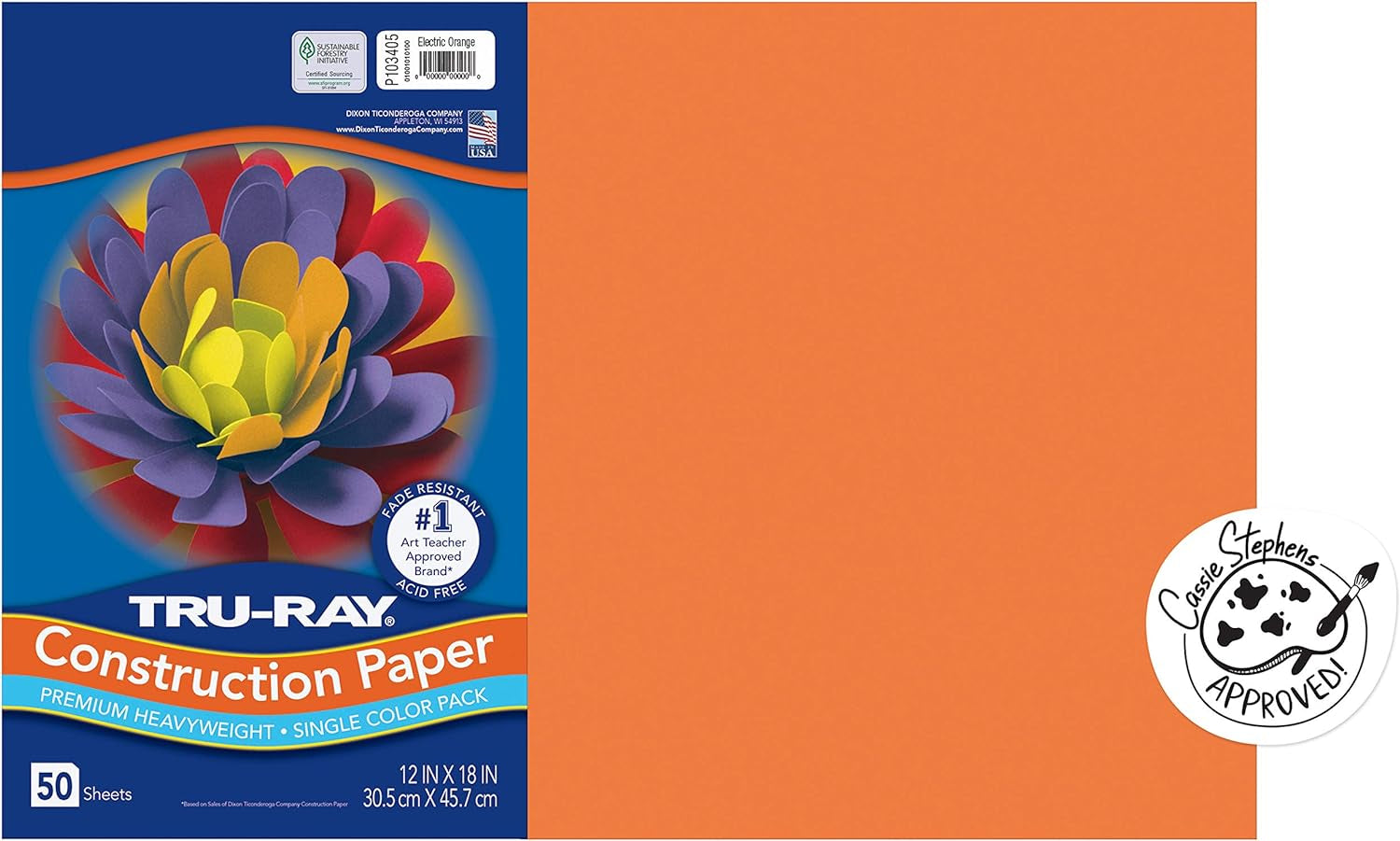 ® Heavyweight Construction Paper, Electric Orange, 12" X 18", 50 Sheets