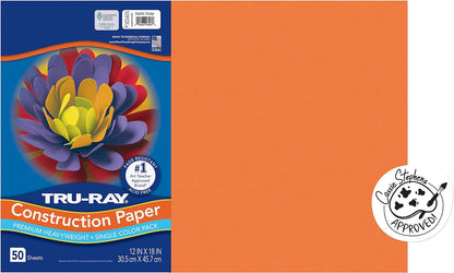 ® Heavyweight Construction Paper, Electric Orange, 12" X 18", 50 Sheets