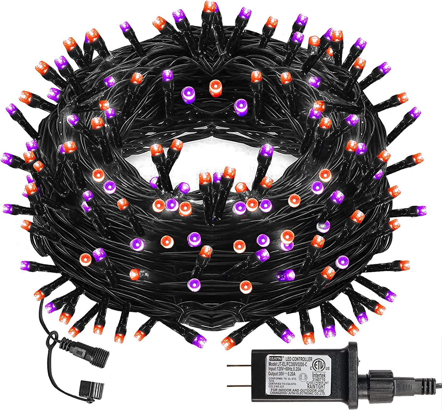 Halloween 300 LED String Lights, 100FT String Lights with 8 Lighting Modes, Halloween Decorations for Party Carnival Supplies, Outdoor Yard Garden Decor (Purple & Orange)