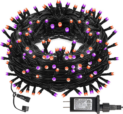 Halloween 300 LED String Lights, 100FT String Lights with 8 Lighting Modes, Halloween Decorations for Party Carnival Supplies, Outdoor Yard Garden Decor (Purple & Orange)