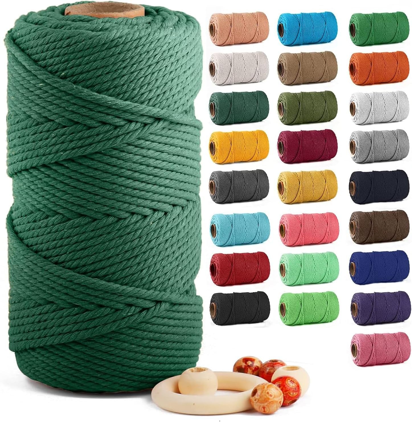 Macrame Cotton Cord 5Mm X 109 Yards,  100% Natural Handmade Colorful 4 Strands Twisted Braided Cotton Rope for Wall Hanging Plant Hangers Gift Wrapping Tapestry DIY Crafts(100M,White)