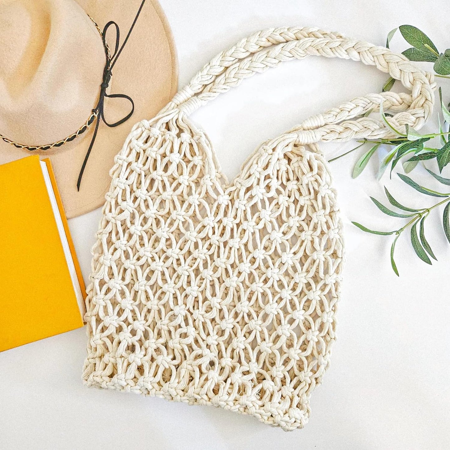 Macrame Kit for Beginners, DIY Macrame Market Bag Kit with 4Mm Cotton Cord, Measuring Tape, Pattern and Video Tutorial, Trendy Handbag Kit