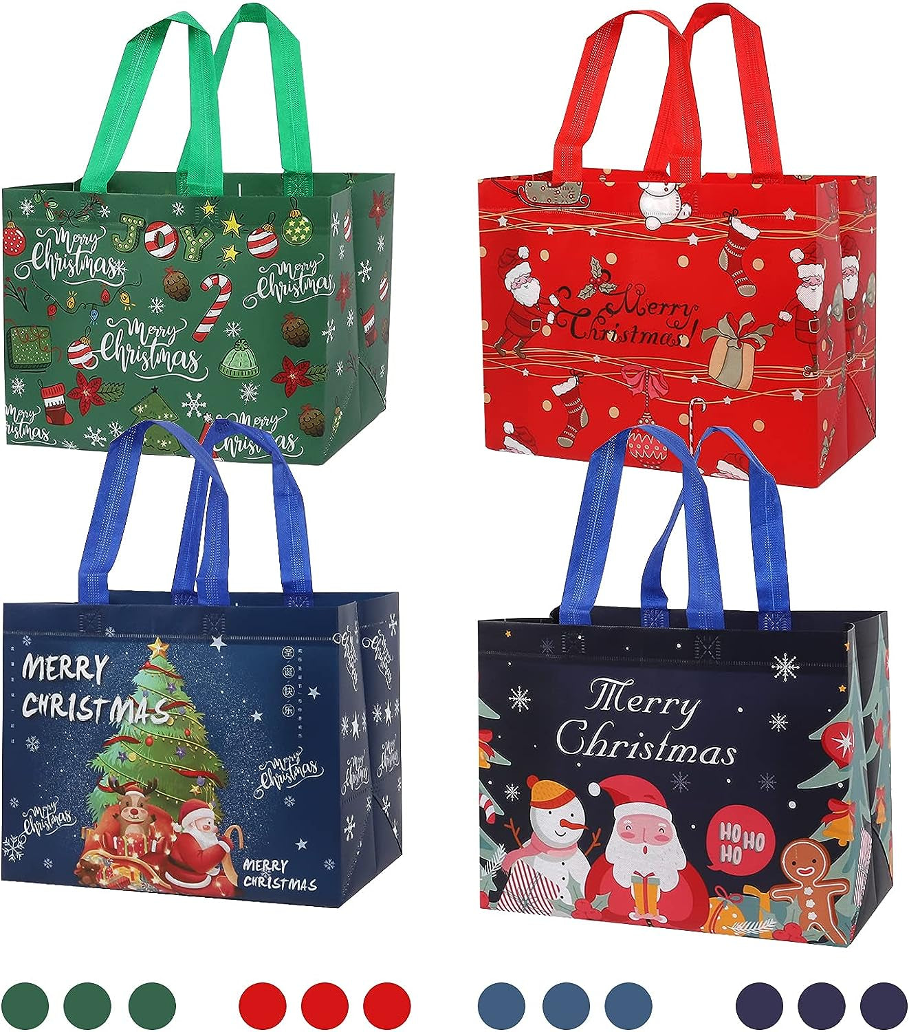 12 Pack Large Christmas Gift Bag Reusable Tote Bags with Handle, Non-Woven Christmas Bag for Holiday Xmas Event Party